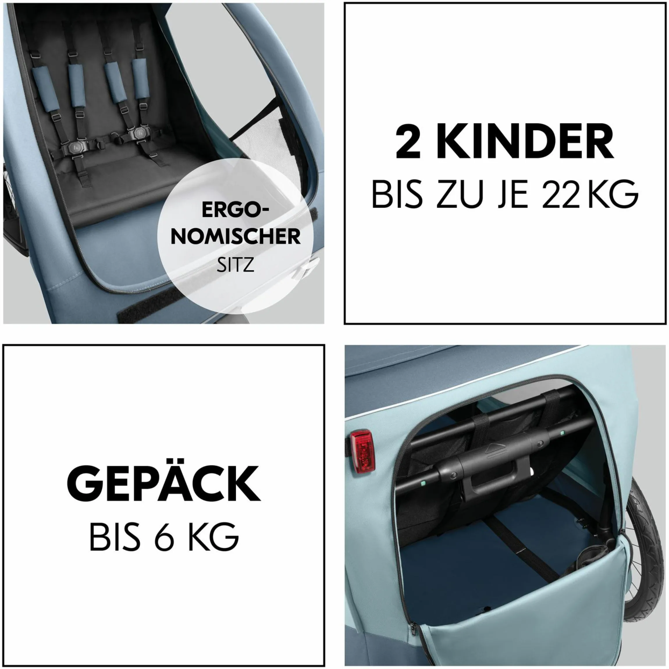 2in1 Fahrradanhänger Dryk Duo Plus für 2 Kinder (bis 44 kg) - Bike Trailer & City Buggy - Dark Blue