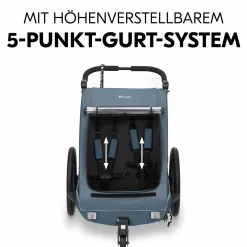 2in1 Fahrradanhänger Dryk Duo Plus für 2 Kinder (bis 44 kg) - Bike Trailer & City Buggy - Dark Blue