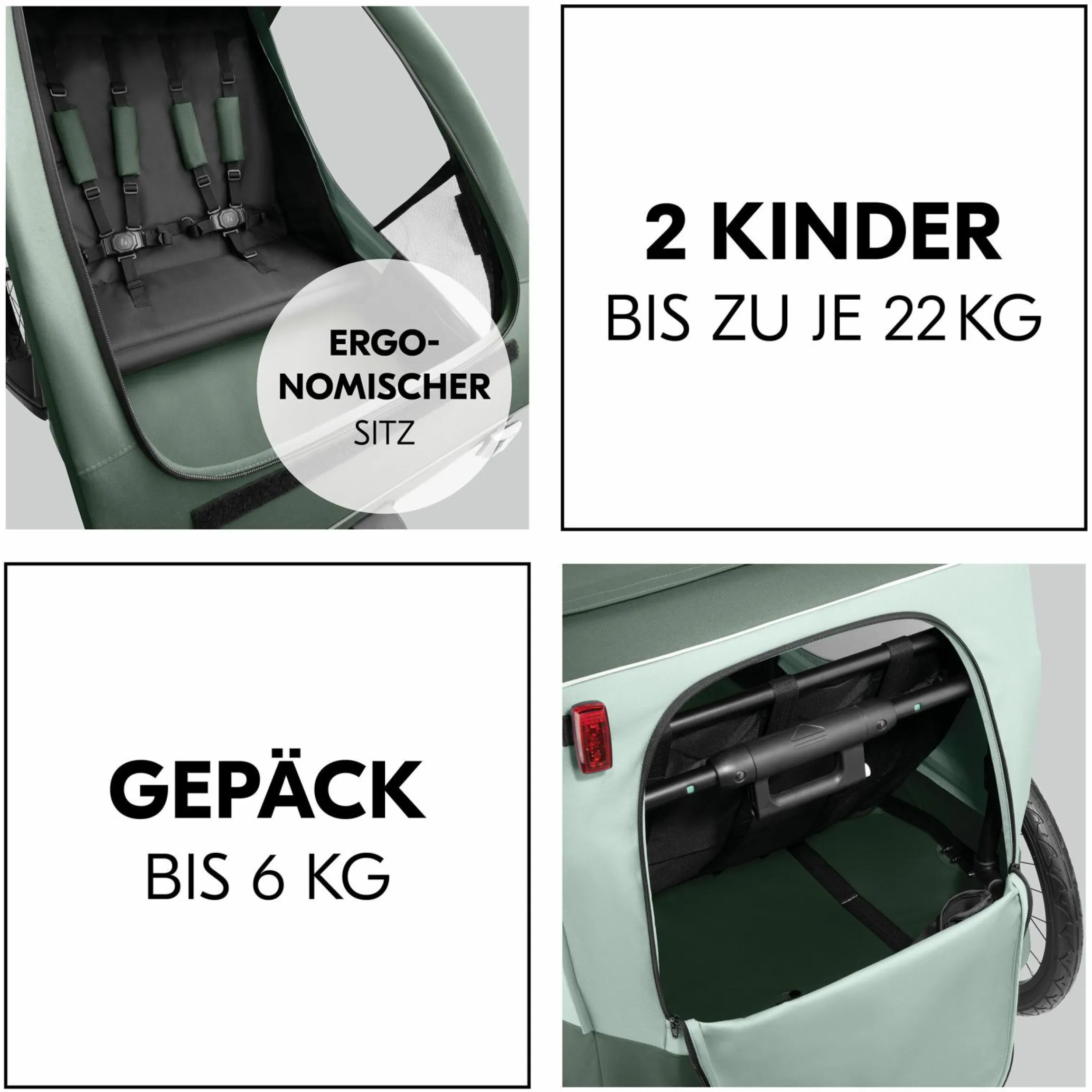 2in1 Fahrradanhänger Dryk Duo Plus für 2 Kinder (bis 44 kg) - Bike Trailer & City Buggy - Dark Green