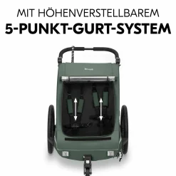 2in1 Fahrradanhänger Dryk Duo Plus für 2 Kinder (bis 44 kg) - Bike Trailer & City Buggy - Dark Green