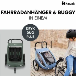 2in1 Fahrradanhänger Dryk Duo Plus für 2 Kinder (bis 44 kg) - Bike Trailer & City Buggy - inkl. GRATIS Schutzpaket - Dark Green