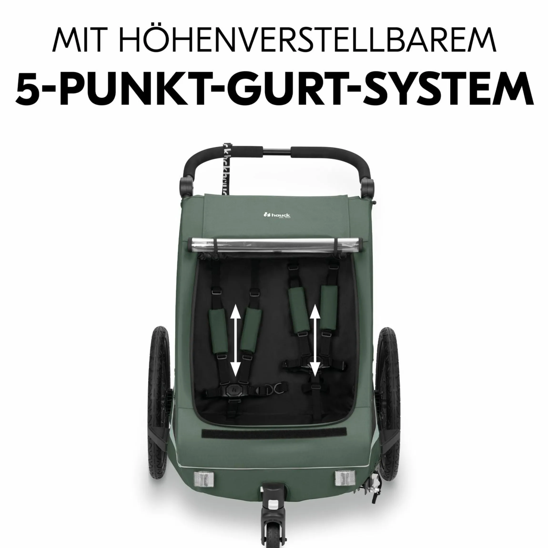 2in1 Fahrradanhänger Dryk Duo Plus für 2 Kinder (bis 44 kg) - Bike Trailer & City Buggy - inkl. GRATIS Schutzpaket - Dark Green