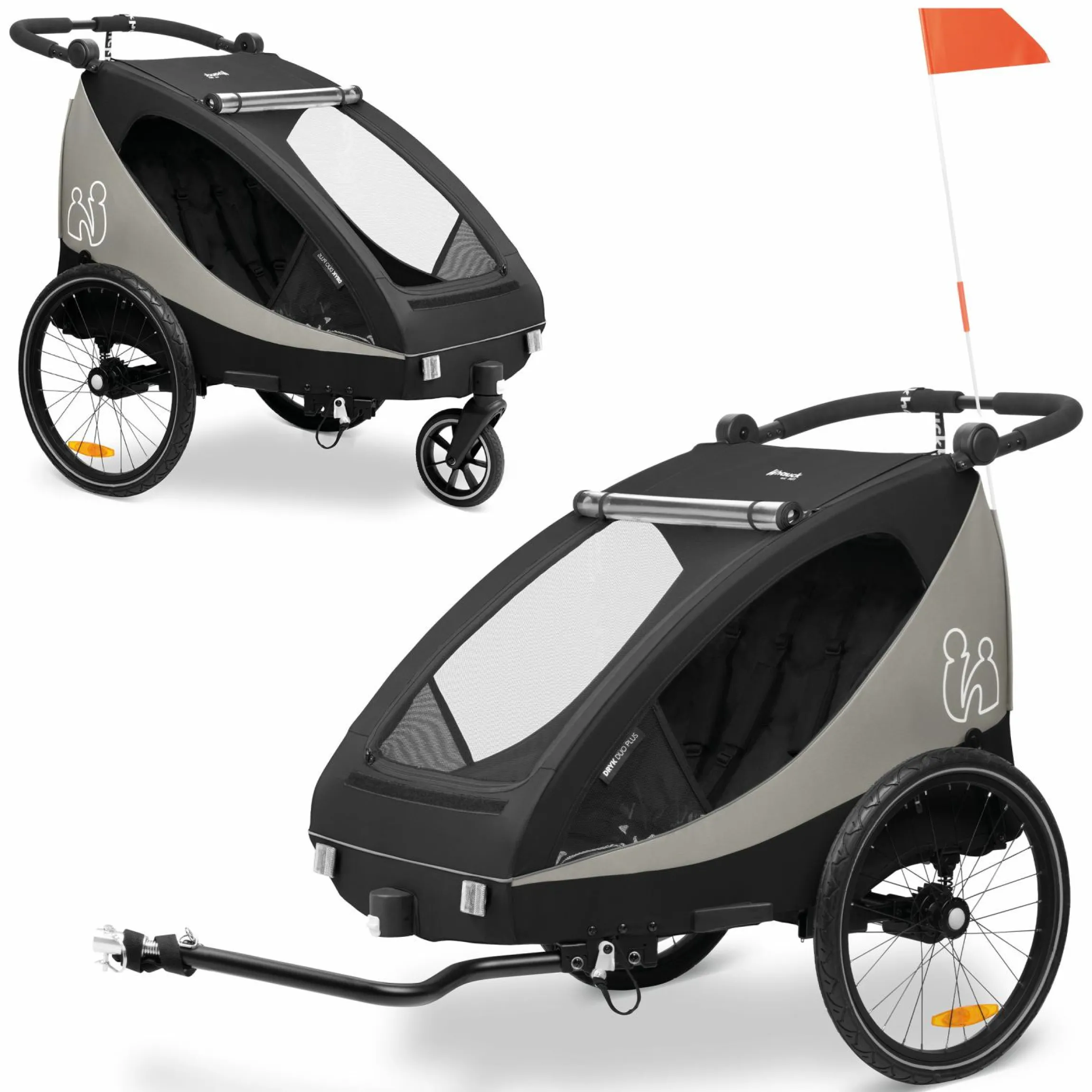 2in1 Fahrradanhänger Dryk Duo Plus für 2 Kinder (bis 44 kg) - Bike Trailer & City Buggy - Black