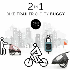 2in1 Fahrradanhänger Dryk Duo für 2 Kinder (bis 44 kg) - Bike Trailer & City Buggy - Grey