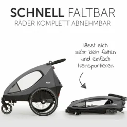 2in1 Fahrradanhänger Dryk Duo für 2 Kinder (bis 44 kg) - Bike Trailer & City Buggy - Grey
