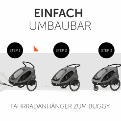 2in1 Fahrradanhänger Dryk Duo für 2 Kinder (bis 44 kg) - Bike Trailer & City Buggy - Grey