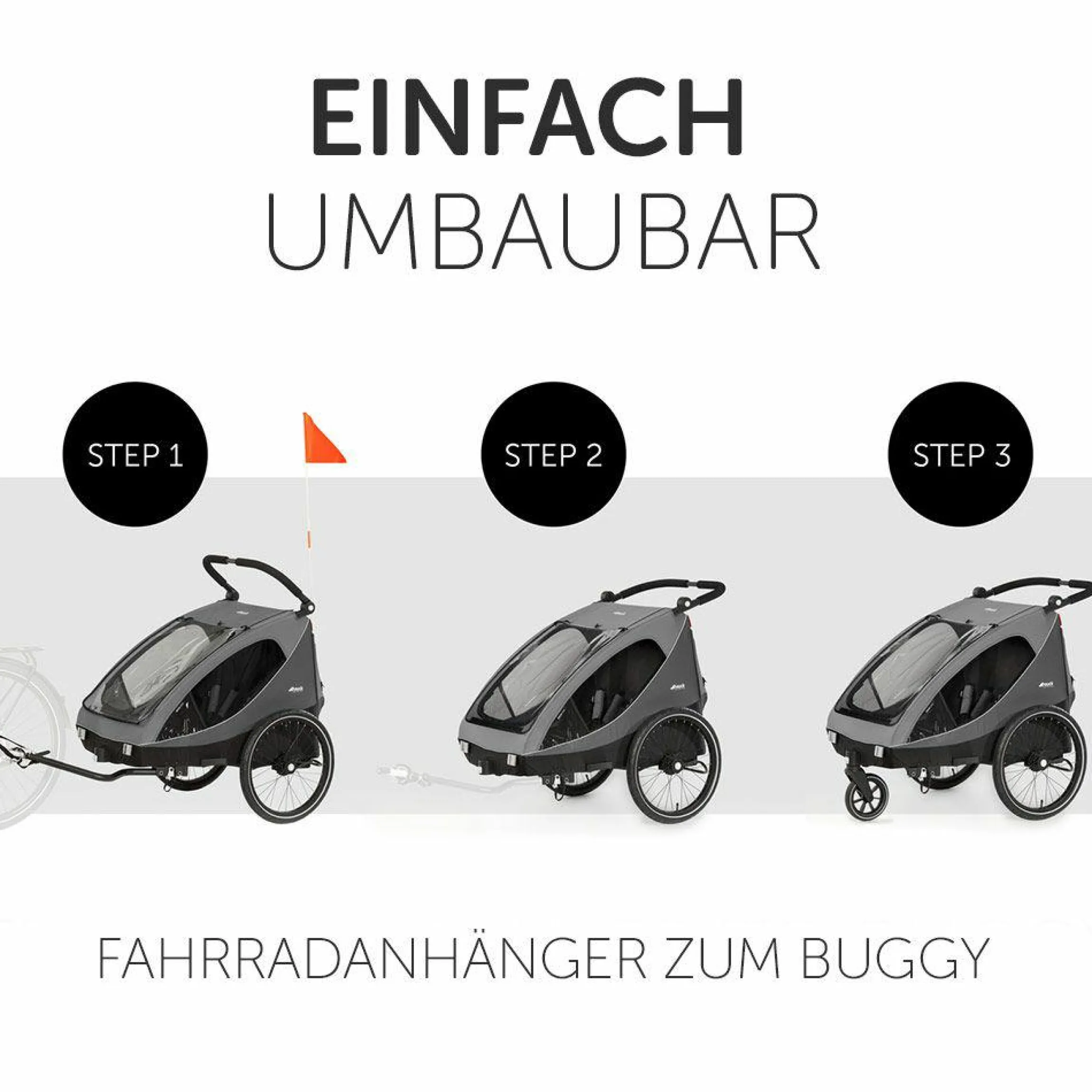 2in1 Fahrradanhänger Dryk Duo für 2 Kinder (bis 44 kg) - Bike Trailer & City Buggy - Grey