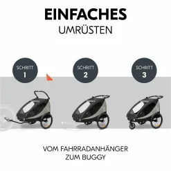 2in1 Fahrradanhänger Dryk Duo Plus für 2 Kinder (bis 44 kg) - Bike Trailer & City Buggy - inkl. GRATIS Schutzpaket - Black
