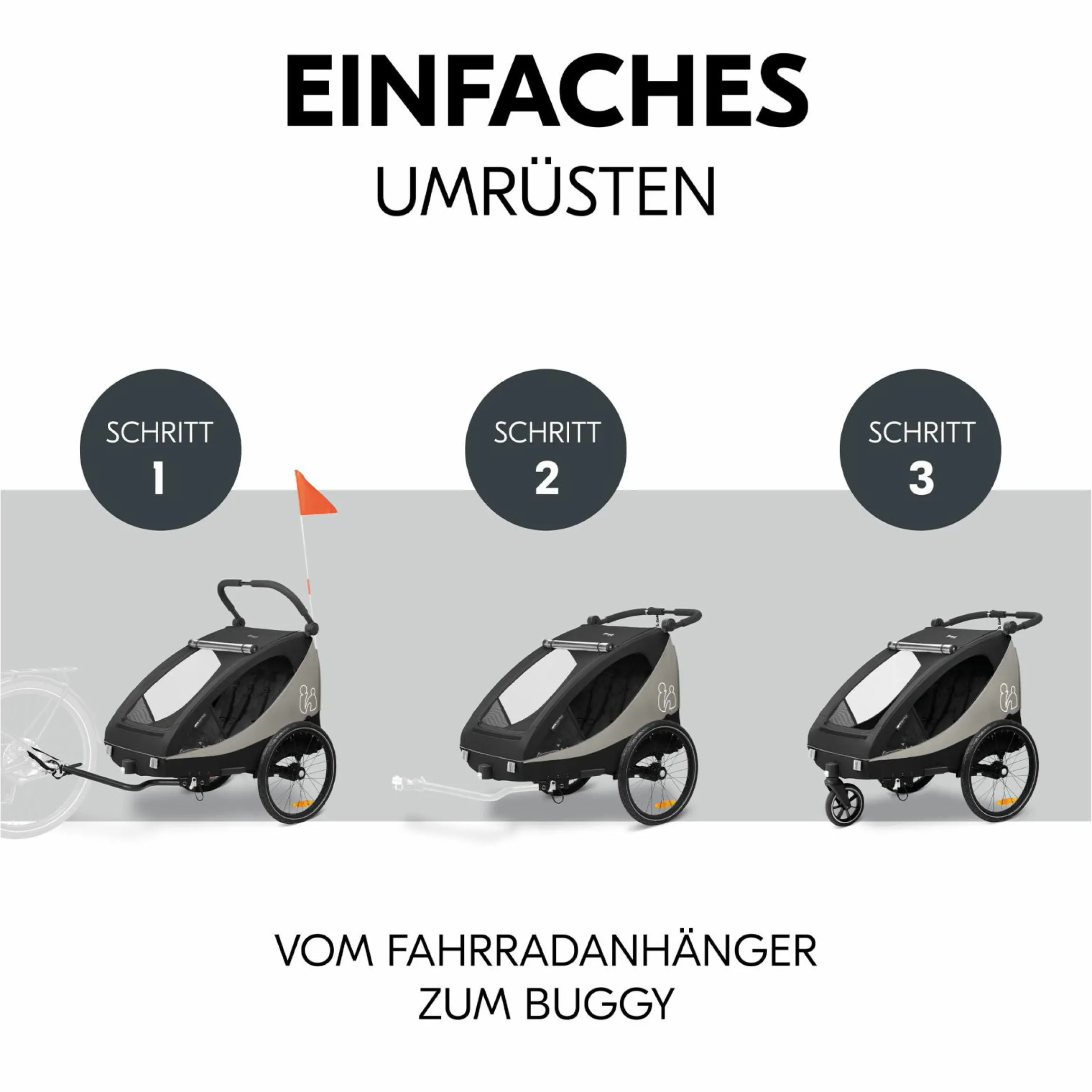 2in1 Fahrradanhänger Dryk Duo Plus für 2 Kinder (bis 44 kg) - Bike Trailer & City Buggy - inkl. GRATIS Schutzpaket - Black