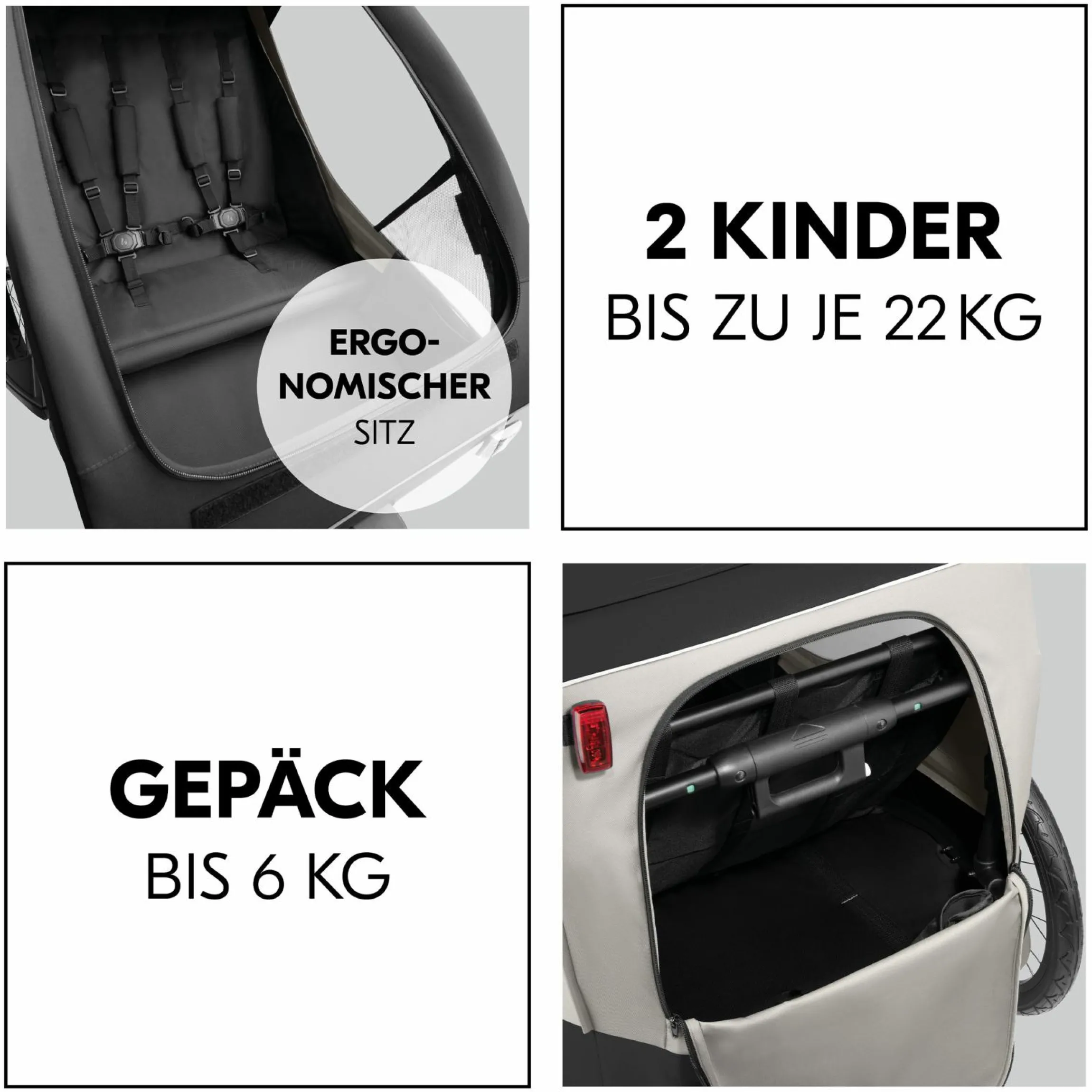2in1 Fahrradanhänger Dryk Duo Plus für 2 Kinder (bis 44 kg) - Bike Trailer & City Buggy - inkl. GRATIS Schutzpaket - Black