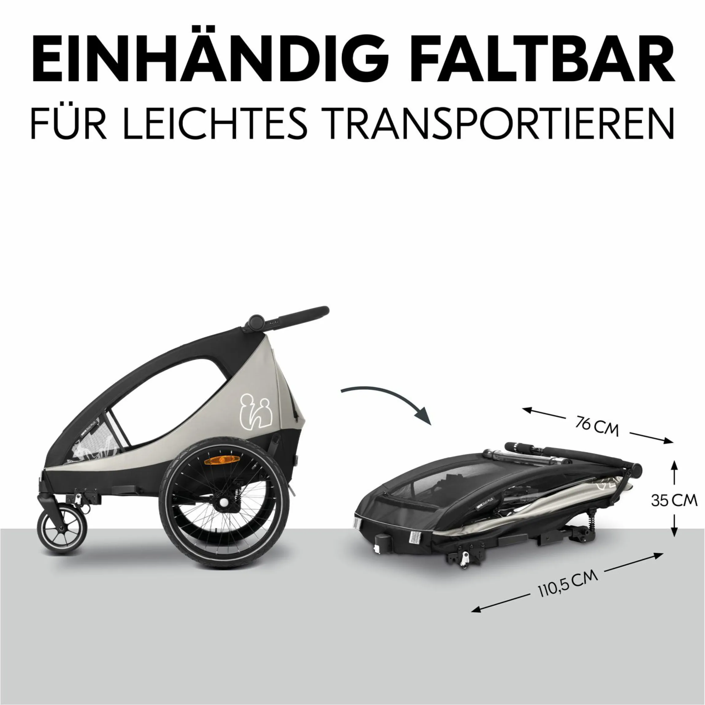 2in1 Fahrradanhänger Dryk Duo Plus für 2 Kinder (bis 44 kg) - Bike Trailer & City Buggy - inkl. GRATIS Schutzpaket - Black