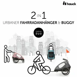 2in1 Fahrradanhänger Dryk Duo für 2 Kinder (bis 44 kg) - Bike Trailer & City Buggy - inkl. GRATIS Schutzpaket - Melange Grey
