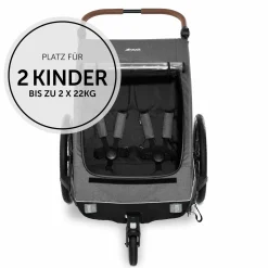 2in1 Fahrradanhänger Dryk Duo für 2 Kinder (bis 44 kg) - Bike Trailer & City Buggy - inkl. GRATIS Schutzpaket - Melange Grey