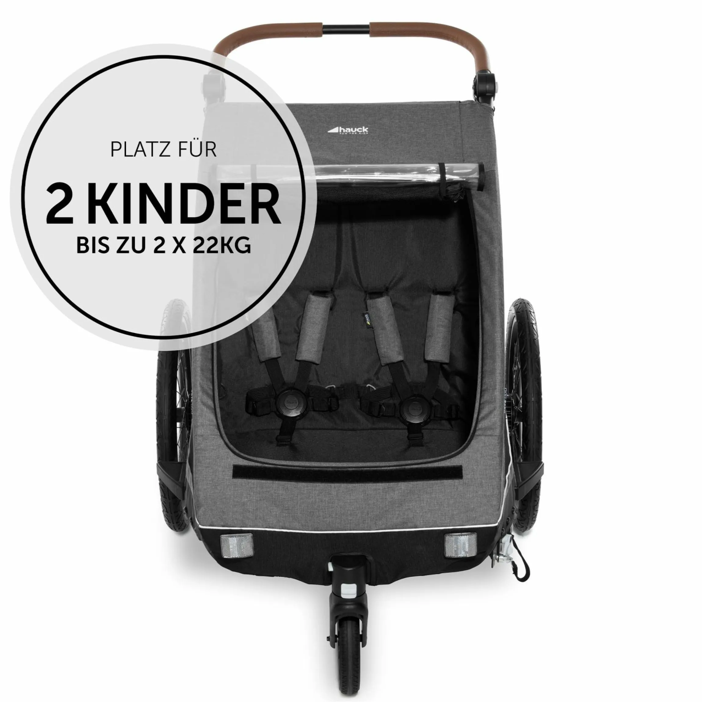2in1 Fahrradanhänger Dryk Duo für 2 Kinder (bis 44 kg) - Bike Trailer & City Buggy - inkl. GRATIS Schutzpaket - Melange Grey