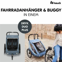 2in1 Fahrradanhänger Dryk Duo Plus für 2 Kinder (bis 44 kg) - Bike Trailer & City Buggy - inkl. GRATIS Schutzpaket - Dark Blue