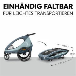 2in1 Fahrradanhänger Dryk Duo Plus für 2 Kinder (bis 44 kg) - Bike Trailer & City Buggy - inkl. GRATIS Schutzpaket - Dark Blue