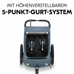 2in1 Fahrradanhänger Dryk Duo Plus für 2 Kinder (bis 44 kg) - Bike Trailer & City Buggy - inkl. GRATIS Schutzpaket - Dark Blue
