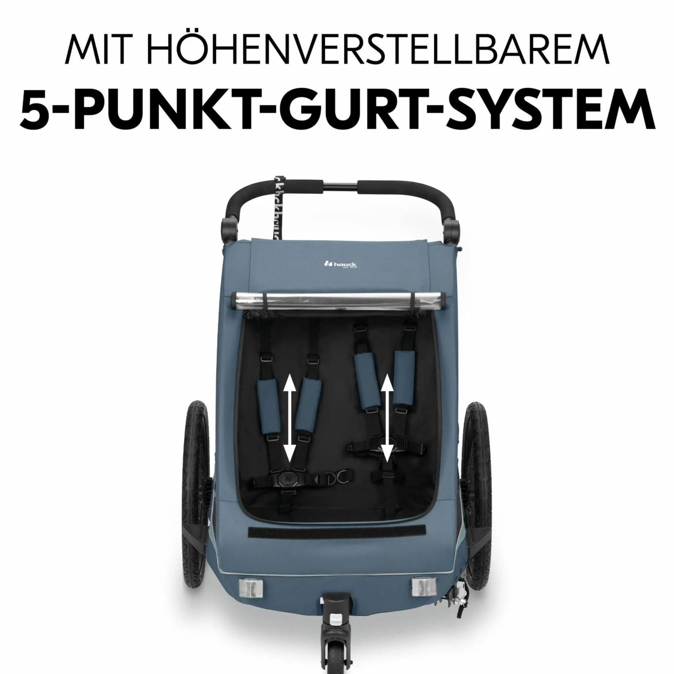 2in1 Fahrradanhänger Dryk Duo Plus für 2 Kinder (bis 44 kg) - Bike Trailer & City Buggy - inkl. GRATIS Schutzpaket - Dark Blue
