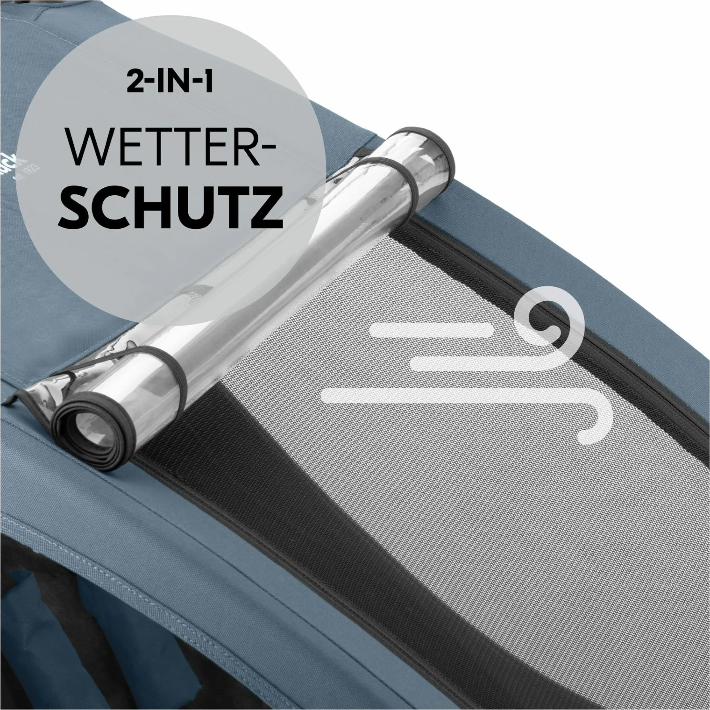 2in1 Fahrradanhänger Dryk Duo Plus für 2 Kinder (bis 44 kg) - Bike Trailer & City Buggy - inkl. GRATIS Schutzpaket - Dark Blue