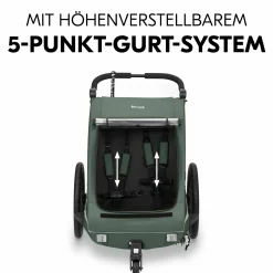 2in1 Fahrradanhänger Sparset Dryk Duo Plus - für 2 Kinder (bis 44 kg) - Bike Trailer & City Buggy - inkl. Babysitz Lounger & Schutzpaket - Dark Green