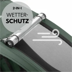 2in1 Fahrradanhänger Sparset Dryk Duo Plus - für 2 Kinder (bis 44 kg) - Bike Trailer & City Buggy - inkl. Babysitz Lounger & Schutzpaket - Dark Green