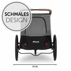 2in1 Fahrradanhänger Sparset Dryk Duo - für 2 Kinder (bis 44 kg) - Bike Trailer & City Buggy - inkl. Babysitz Lounger & Schutzpaket - Melange Grey