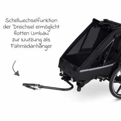 3in1 Fahrradanhänger und Kinderwagen Tour für 2 Kinder mit Bremssystem, Komfortsitze, Verdeck mit Moskitonetz, Regenschutz & Sonnenschutz (bis 49 kg) - Ink - Kollektion 2025