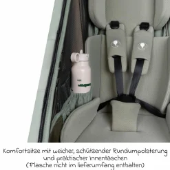 3in1 Fahrradanhänger und Kinderwagen Tour für 2 Kinder mit Bremssystem, Komfortsitze, Verdeck mit Moskitonetz, Regenschutz & Sonnenschutz (bis 49 kg) - Olive - Kollektion 2025