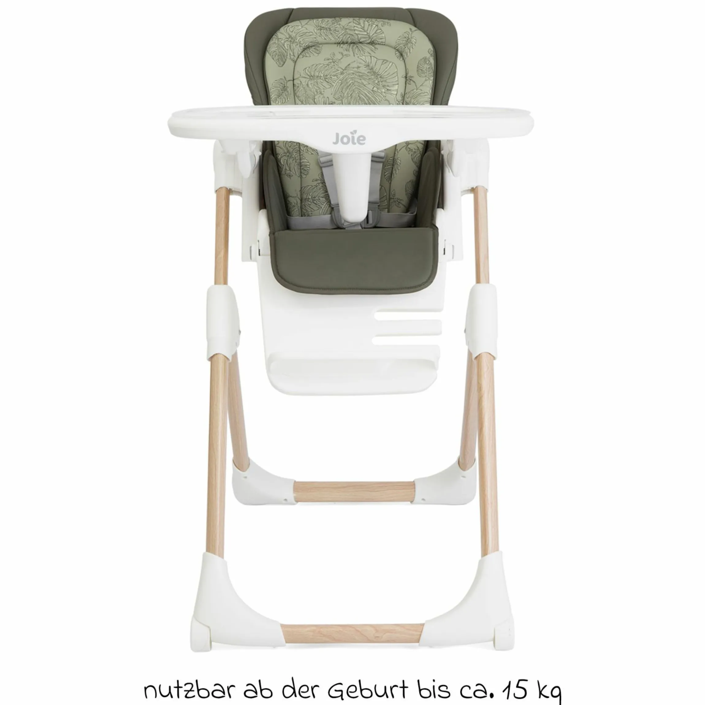 2in1 Hochstuhl Mimzy Recline Wippe und Hochstuhl in einem ab Geburt nutzbar mit Liegeposition - Palms Wood - Kollektion 2025