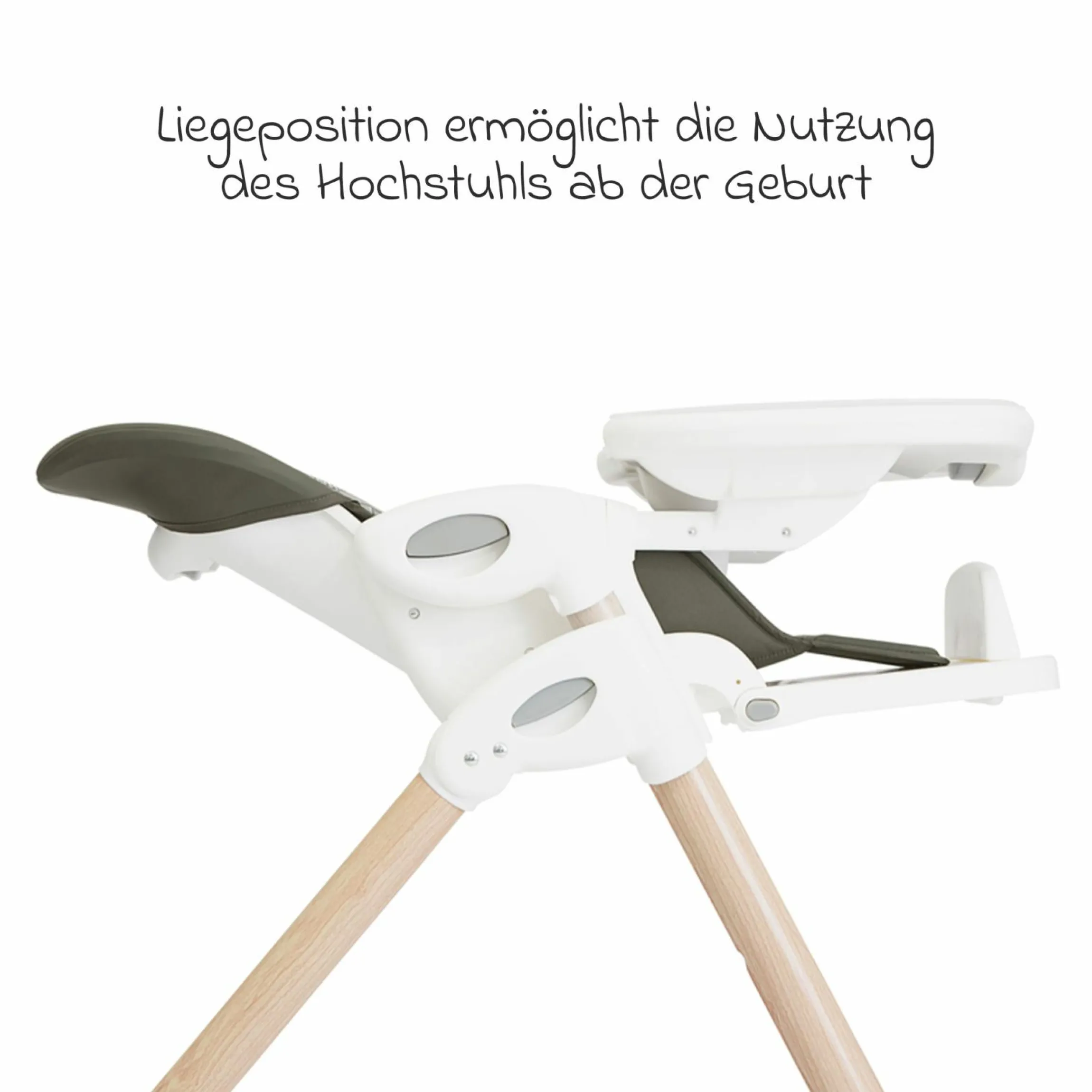 2in1 Hochstuhl Mimzy Recline Wippe und Hochstuhl in einem ab Geburt nutzbar mit Liegeposition - Palms Wood - Kollektion 2025