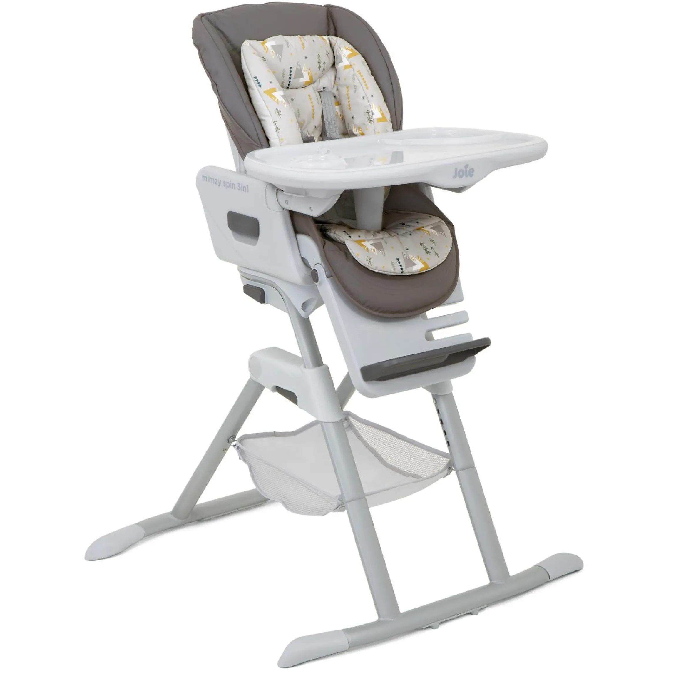 3in1 Hochstuhl Mimzy Spin 3in1 ab Geburt nutzbar mit 360° drehbarem Sitz, flache Liegeposition, Tablett und Snacktablett - Geometric Mountain - Kollektion 2025