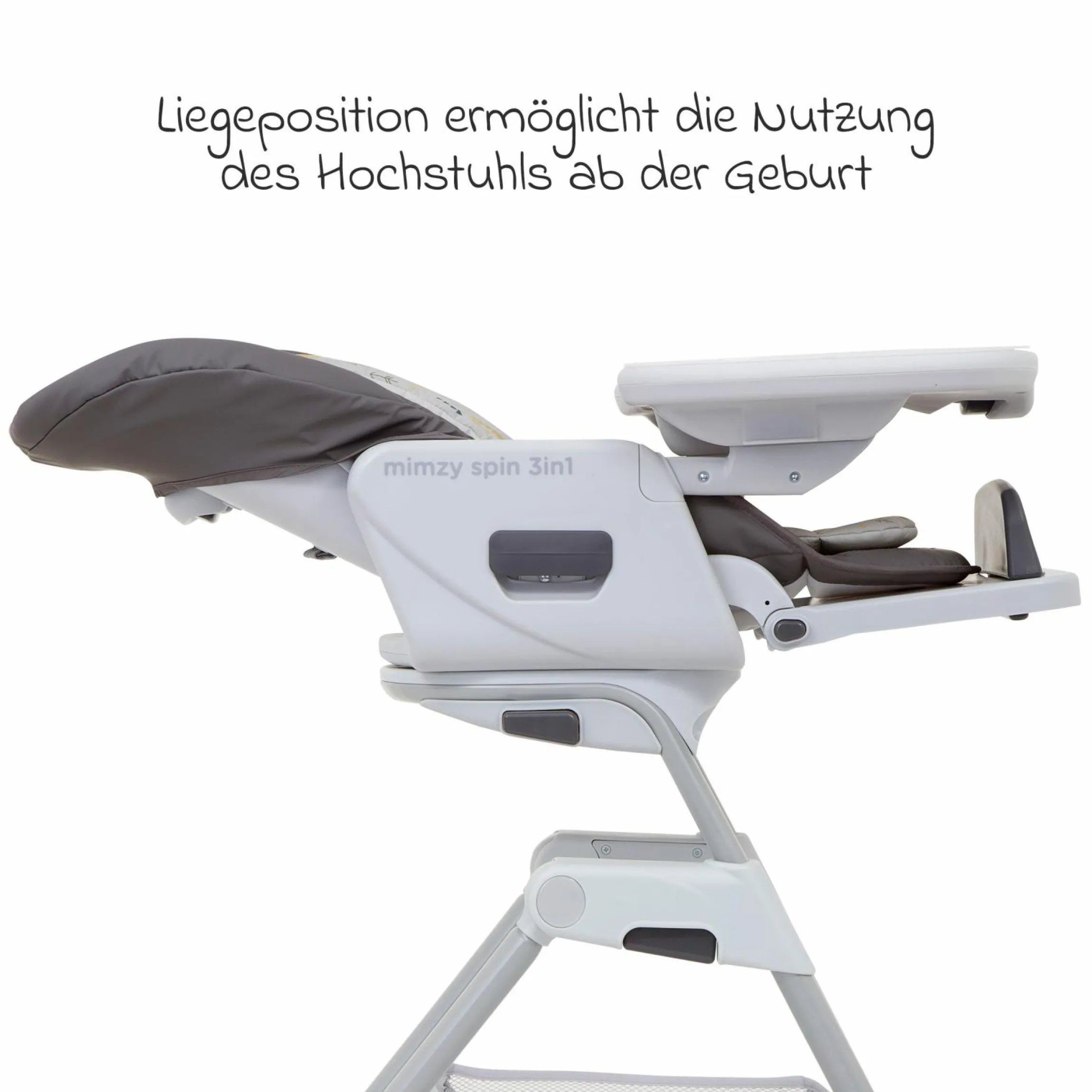 3in1 Hochstuhl Mimzy Spin 3in1 ab Geburt nutzbar mit 360° drehbarem Sitz, flache Liegeposition, Tablett und Snacktablett - Geometric Mountain - Kollektion 2025