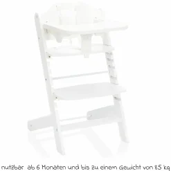 2in1 Hochstuhl Pia mit 5-Punkt-Gurt, abnehmbarem Essbrett mit Getränkehalter bis 85 kg belastbar - Weiß
