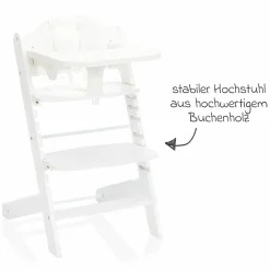 2in1 Hochstuhl Pia mit 5-Punkt-Gurt, abnehmbarem Essbrett mit Getränkehalter bis 85 kg belastbar - Weiß