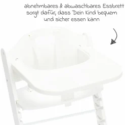 2in1 Hochstuhl Pia mit 5-Punkt-Gurt, abnehmbarem Essbrett mit Getränkehalter bis 85 kg belastbar - Weiß