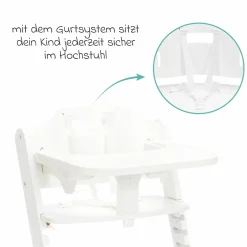 2in1 Hochstuhl Pia mit 5-Punkt-Gurt, abnehmbarem Essbrett mit Getränkehalter bis 85 kg belastbar - Weiß