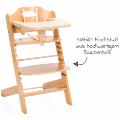 3in1 Hochstuhl-Set Pia Swing ab Geburt bis 85 kg mit Neugeborenenaufsatz, 5-Punkt-Gurt, abnehmbarem Essbrett mit Getränkehalter - Natur