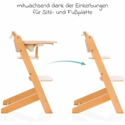 3in1 Hochstuhl-Set Pia Swing ab Geburt bis 85 kg mit Neugeborenenaufsatz, 5-Punkt-Gurt, abnehmbarem Essbrett mit Getränkehalter - Natur