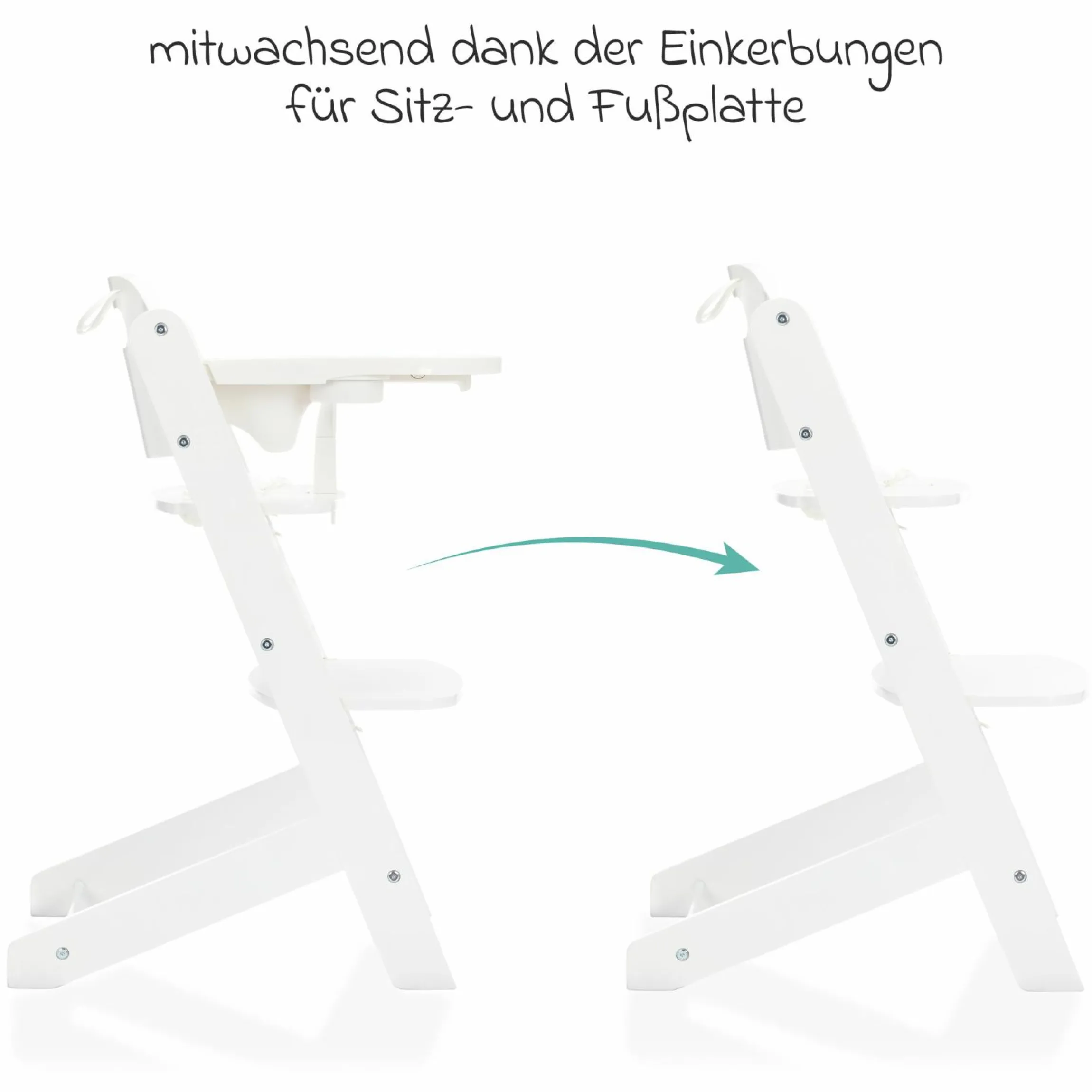 3in1 Hochstuhl-Set Pia Swing ab Geburt bis 85 kg mit Neugeborenenaufsatz, 5-Punkt-Gurt, abnehmbarem Essbrett mit Getränkehalter - Weiß