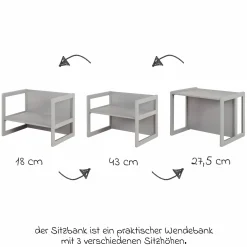 3in1 Kindersitzgruppe 1 Sitzbank & 1 Sitzhocker - Montessori - Grau