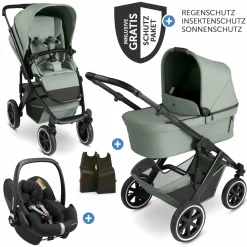 3in1 Kinderwagen-Set Salsa 5 Air - inkl. Babywanne, Autositz Pebble Pro, Sportsitz mit XXL Zubehörpaket - Pine