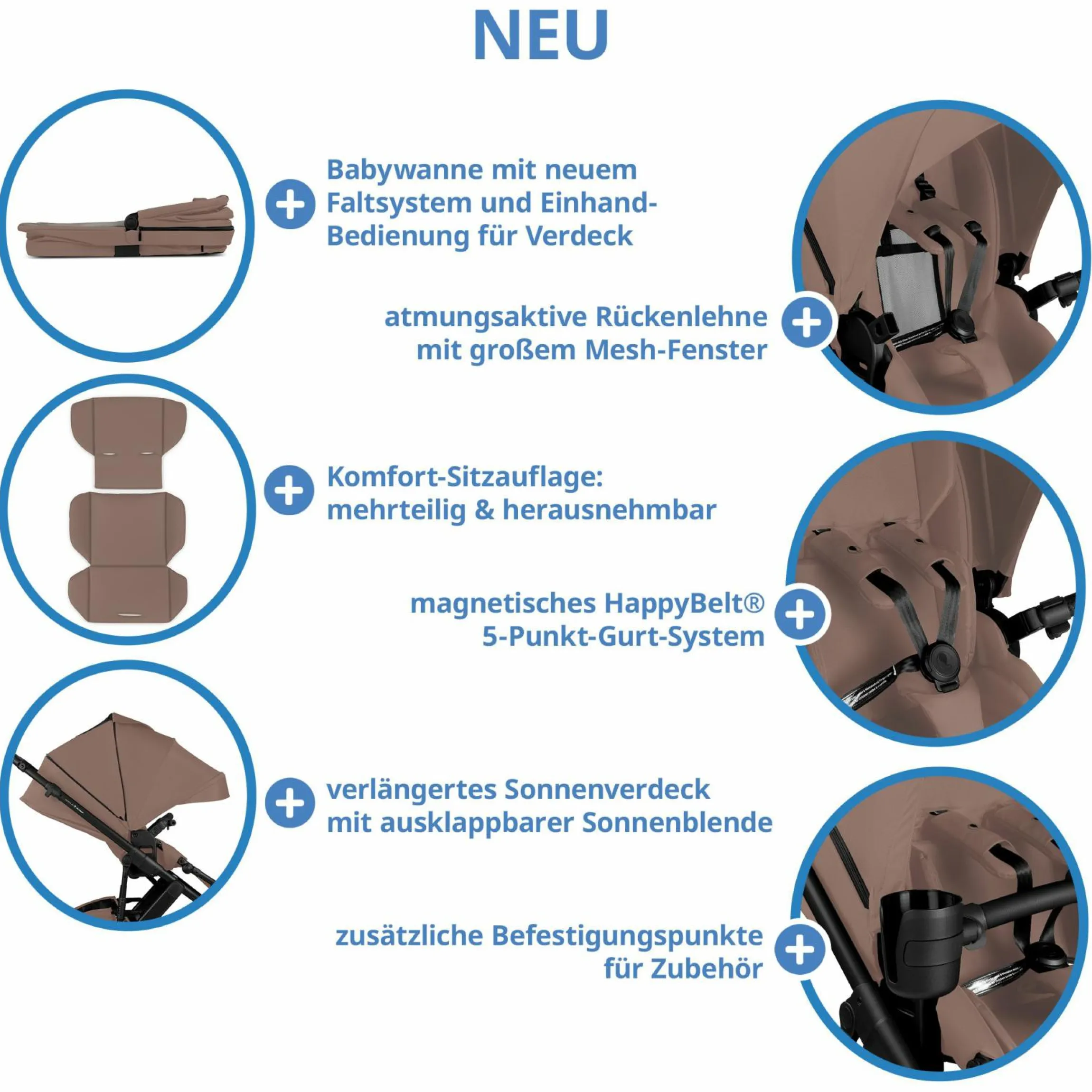 3in1 Kinderwagen-Set Salsa 5 Air - inkl. Babywanne, Autositz Pebble Pro, Sportsitz mit XXL Zubehörpaket - Dark Beige