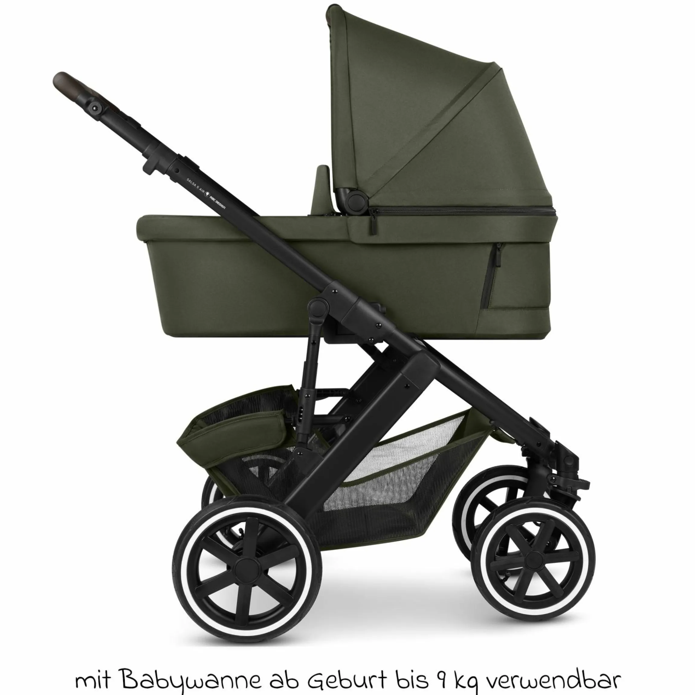 3in1 Kinderwagen-Set Salsa 5 Air - inkl. Babywanne, Autositz Pebble Pro, Sportsitz mit XXL Zubehörpaket - Pure - Avocado