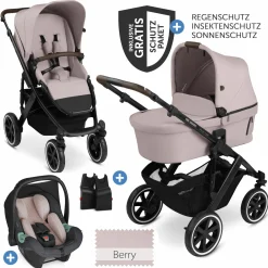 3in1 Kinderwagen-Set Salsa 4 Air - inkl. Babywanne, Autositz Tulip, Sportsitz und XXL Zubehörpaket - Pure Edition - Berry - Kollektion 2024