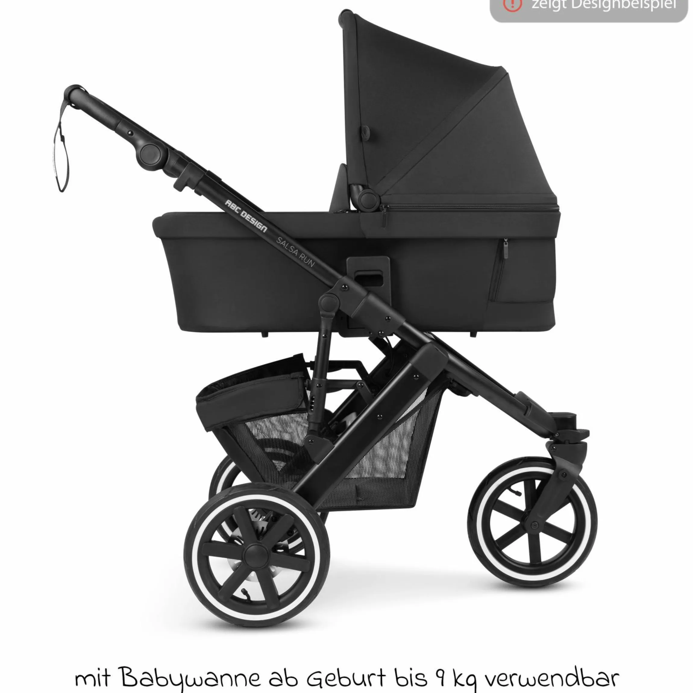 3in1 Kinderwagen-Set Salsa Run - Babywanne, Babyschale Tulip, Sportsitz & XXL Zubheörpaket (mit Sportzulassung, Luftbereifung & Handbremse) - Ink