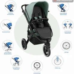 3in1 Kinderwagen-Set Salsa Run - Babywanne, Babyschale Tulip, Sportsitz & XXL Zubheörpaket (mit Sportzulassung, Luftbereifung & Handbremse) - Aqua