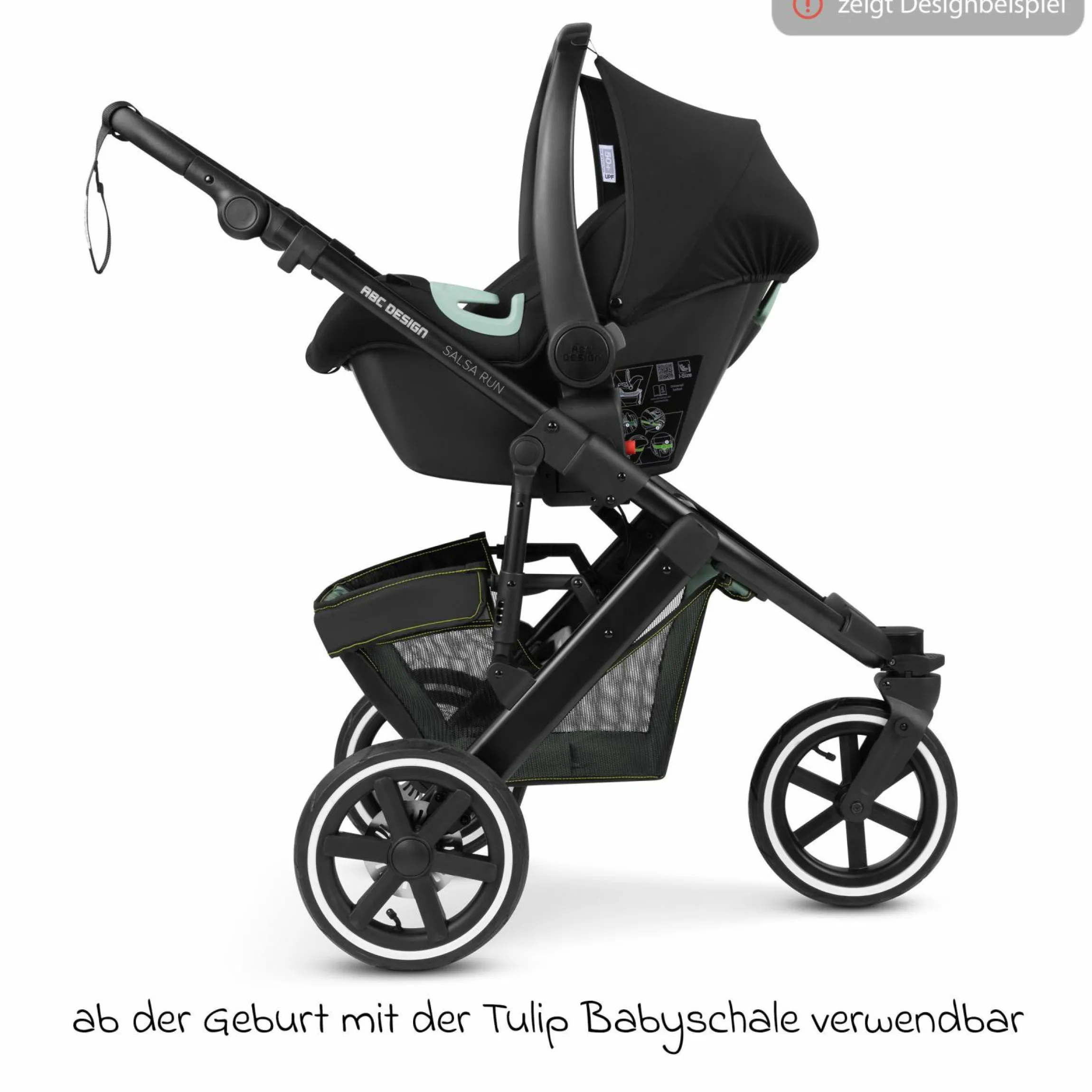3in1 Kinderwagen-Set Salsa Run - Babywanne, Babyschale Tulip, Sportsitz & XXL Zubheörpaket (mit Sportzulassung, Luftbereifung & Handbremse) - Aqua