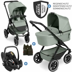 3in1 Kinderwagen-Set Samba 2 - inkl. Babywanne, Autositz Pebble Pro, Sportsitz mit XXL Zubehörpaket - Pine