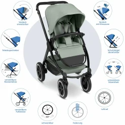 3in1 Kinderwagen-Set Samba 2 - inkl. Babywanne, Autositz Pebble Pro, Sportsitz mit XXL Zubehörpaket - Pine