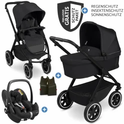 3in1 Kinderwagen-Set Samba 2 - inkl. Babywanne, Autositz Pebble Pro, Sportsitz mit XXL Zubehörpaket - Pure - Coal